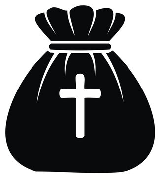 Church tithe and offering bag with a cross symbol silhouette