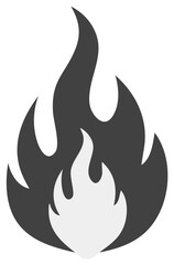 Stylized abstract dark gray and white flame icon or symbol