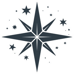 Fototapeta premium Dark Teal Geometric Starburst Shape Surrounded by Smaller Star Shapes