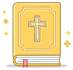 Obraz premium Illustrated golden holy bible with Christian cross symbol and sparkling lights