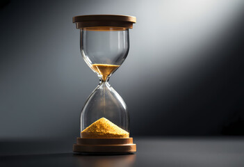 Hourglass with sand flowing on a dark background