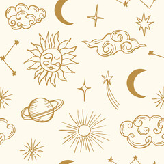 Hand drawn celestial seamless pattern. Esoteric print