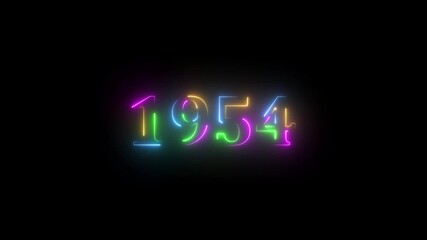 1954 neon line text. Abstract 1954 neon text animation, Glowing neon number text background. video animation . important year, important date 1954. Educational mathematics 1954 animation.