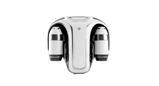Futuristic personal jetpack flight device isolated on white background.