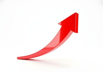 A glossy red arrow pointing upwards and to the right, symbolizing growth, progress, and success, isolated on a clean white background