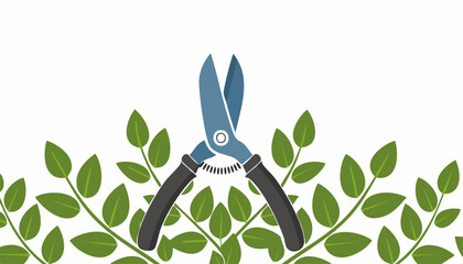 Simple gardening illustration showing pruning tool shaping plant for clean yard and natural growth