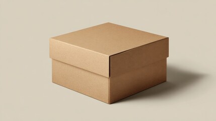 A plain brown box is placed on a smooth, neutral backdrop. It has a clean design and is ready for wrapping gifts or storing items.