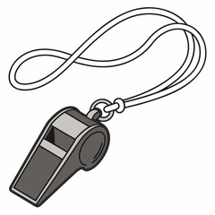 Gray whistle with a white cord on a white background sports referee