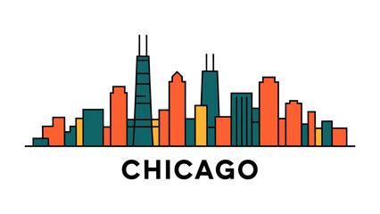Fototapeta premium Chicago Skyline Silhouette: A vibrant graphic silhouette showcases the iconic cityscape, capturing the essence of the city's unique architecture and urban charm.