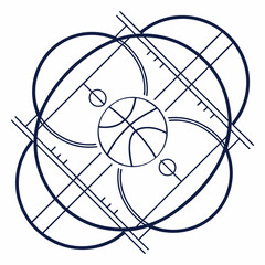 Abstract Basketball Court Mandala Design with Ball and Lines sport geometric