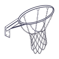 Isometric drawing of a basketball hoop and net chain sport