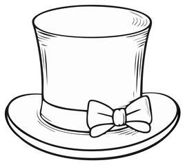 Vintage top hat with a bow tie band hand drawn sketch illustration