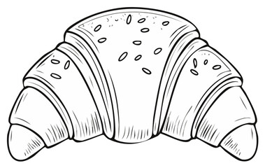 Simple line art illustration of a traditional French croissant pastry with a textured surface