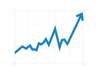 Blue upward trending line graph showing financial growth isolated on transparent background