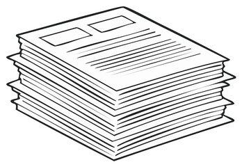 Line art drawing of a large stack of important office documents or reports neatly piled