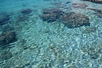 Transparent sea water background. Adriatic Sea. Turquoise colored water abstract.
