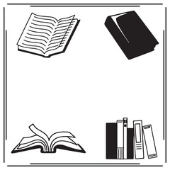 Set of Black Silhouetted Books - Stacked, Open, and Folded Book Illustrations - Vector Icons for Literature, Education, Knowledge, Reading