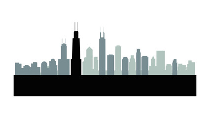 Obraz premium Chicago Skyline Silhouette: The iconic Chicago skyline, rendered in a striking monochrome silhouette, showcases the city's architectural grandeur and urban landscape.