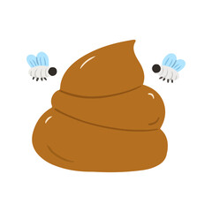 Poop Emoji Illustration with Two Flies Flying Around