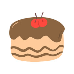 Cute Chocolate Cake with Cherry Topping Illustration