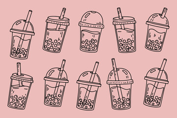 Bubble tea pattern design with tapioca pearls and straw illustration
