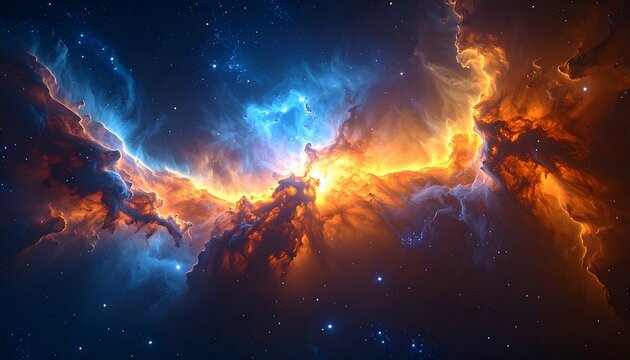 Cosmic celestial panorama showcasing celestial nebulae, with vibrant colors and stellar elements