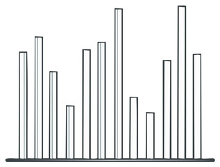 Hand drawn bar chart graph representing data and trends with varying heights