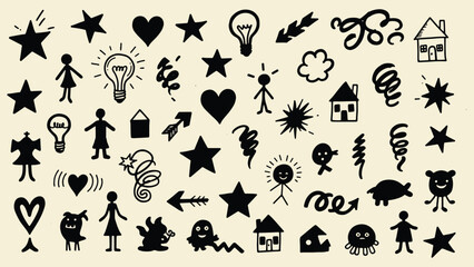 Doodle sketch seamless pattern of various objects and design elements