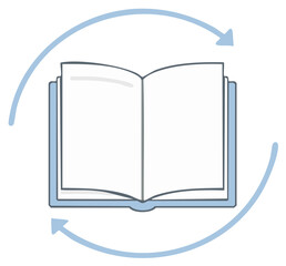 Open book with arrows, illustrating reading, learning, or knowledge transfer.