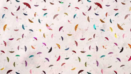 Seamless Pattern Of Colorful Glitter Umbrella Icons On Textured Background