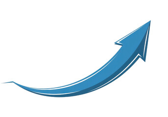 A stylized blue arrow curves upwards indicating progress and growth isolated on transparent background