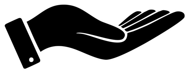 Obraz premium Black silhouette of an open hand palm up in a gesture of offering giving or receiving support