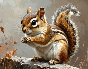 Captivating Chipmunk Portrait - A Study in Wildlife Art.