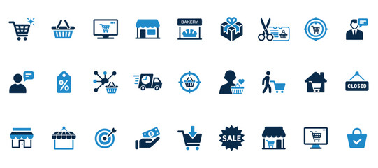 Diverse shopping icons set for e-commerce online retail business and store promotion vector