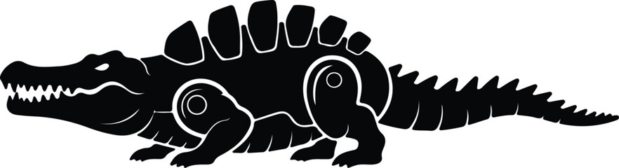 Vector Alligator walking viewed from the side in silhouette illustration