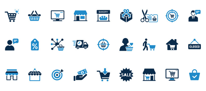 Diverse shopping icons set for e-commerce online retail business and store promotion vector