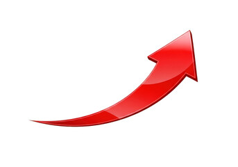 Glossy red upward arrow showing growth and progress isolated on transparent background