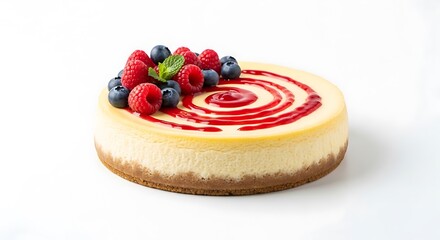 Delicious Cheesecake with Fresh Berries and Raspberry Swirl