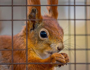 Captive Squirrel - A Close-Up of Wildlife Behind Bars.