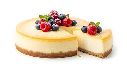 Delicious Cheesecake with Fresh Berries and Mint