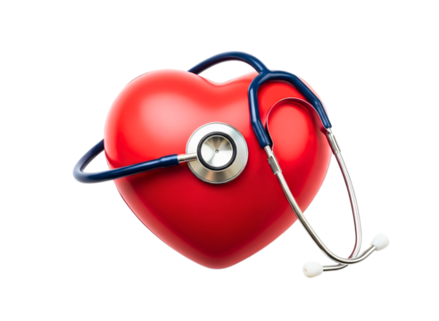 Red heart with stethoscope isolated on transparent background