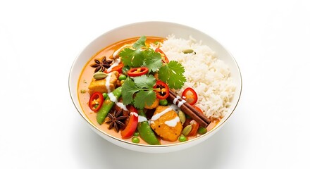 Delicious Chicken Curry with Rice and Fresh Garnishes