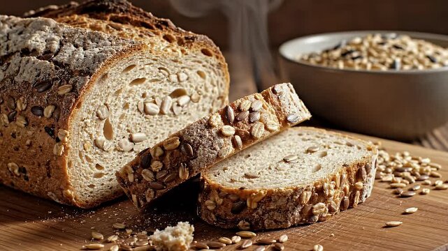 Wholesome Seeded Multigrain Bread Slices on Rustic Wooden Board