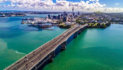 Fototapeta premium Auckland City Bridge Aerial View.
