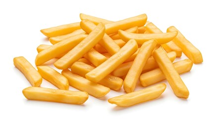 Delicious Golden French Fries Pile Isolated on White Background
