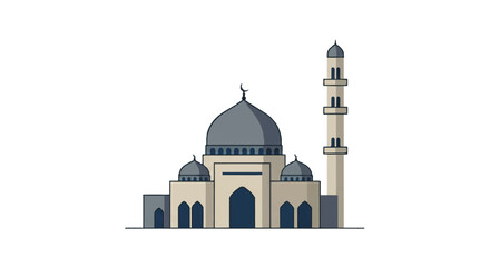 A striking minimalist vector illustration captures the essential architecture of an Islamic mosque, featuring prominent domes and minarets against a clean, plain white background.
