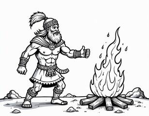 Ancient Warrior Giving Thumbs Up with Bonfire Illustration