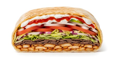 Delicious Gyro Sandwich with Layers of Meat and Fresh Vegetables