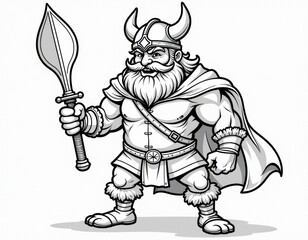 Mighty Viking Warrior with Spear Black and White Illustration