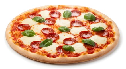 Delicious Pepperoni Pizza with Fresh Basil and Mozzarella